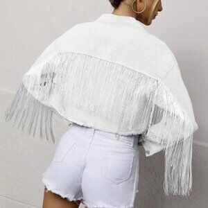 White Denim Jacket With Fringe